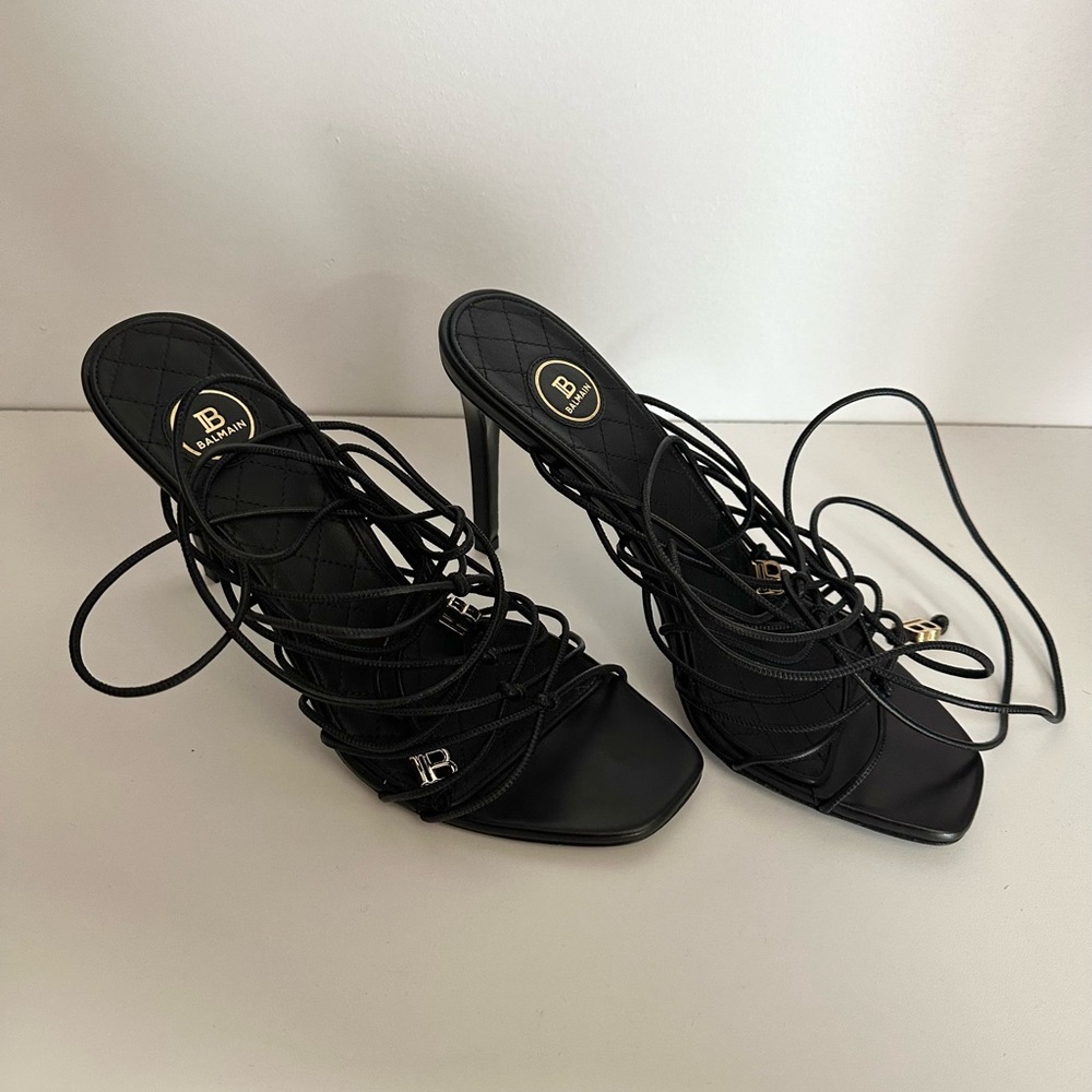 Balmain Black Mikki Lace-Up Sandal Heel - Picture 6 of 11